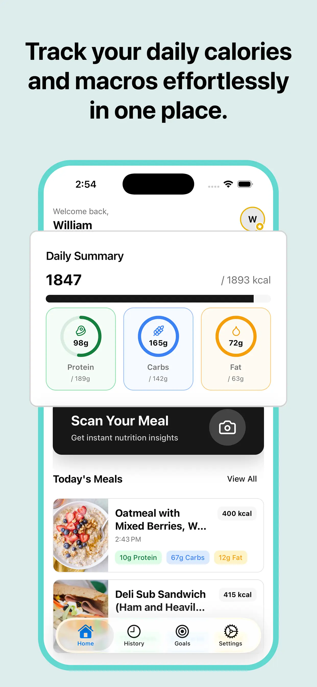 Daily nutrition dashboard